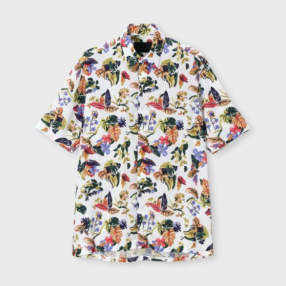 FLOWER PRINT FLY FRONT SS SHIRT [ドローイングフラワー プリントSSシャツ]